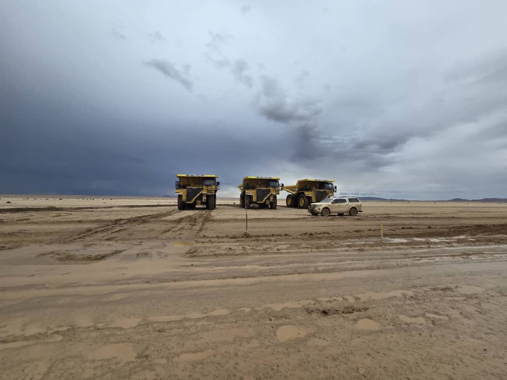 Line of track drill rigs working a bench — candidates for wearable-based fleet telemetry